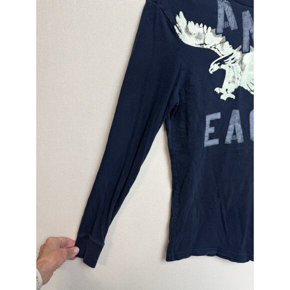 American Eagle Vintage Navy Blue Long Sleeve T-Shirt Men’s XS Logo READ - Picture 3 of 10
